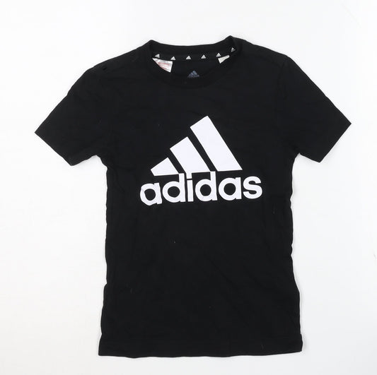 Adidas Boys Black Logo T-Shirt Size 7-8 Years Casual Crew Neck
