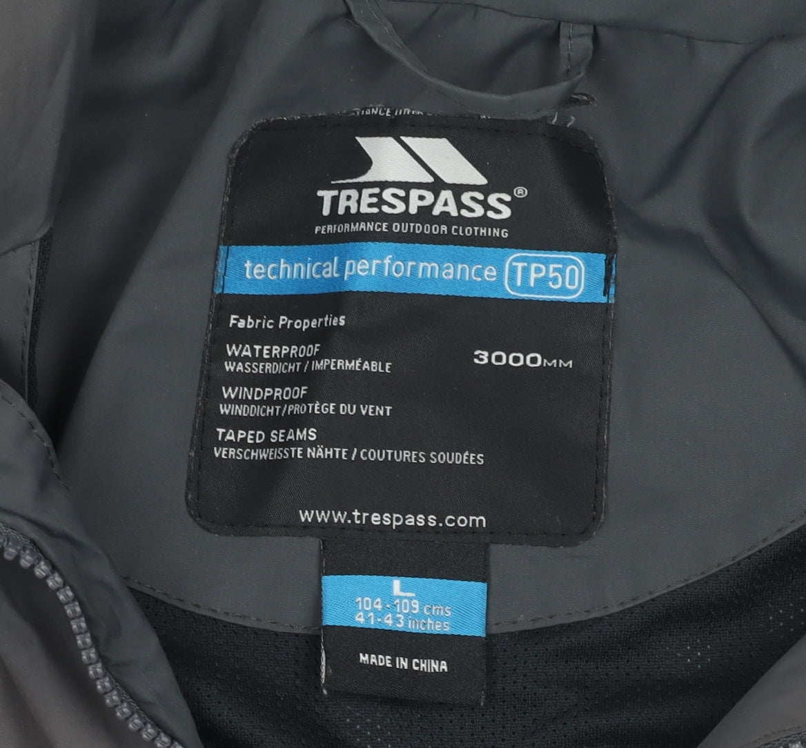 Trespass Men's Grey Windbreaker Jacket - L