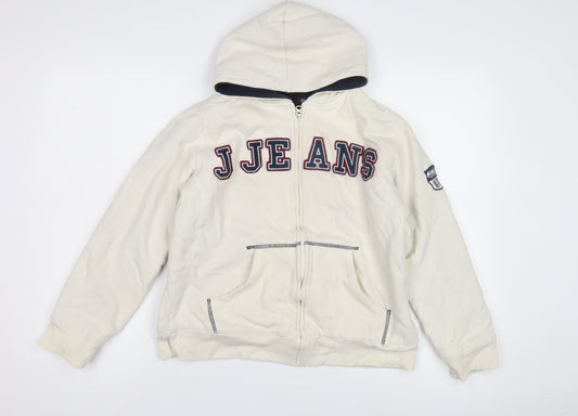 Jasper Conran Boys White Hoodie 13-14 Yrs Logo Full Zip Hooded