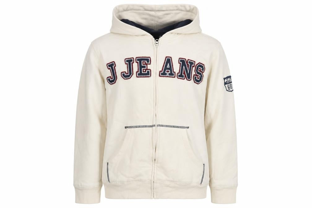 Front view of Jasper Conran boys’ white hoodie 13-14 yrs logo full zip hooded