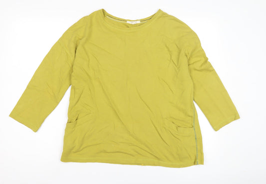 White Stuff Women's Green 3/4 Sleeve Cotton Top