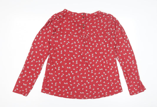 Fat Face Women’s Red Floral Blouse - Size 12, Cotton Long Sleeve