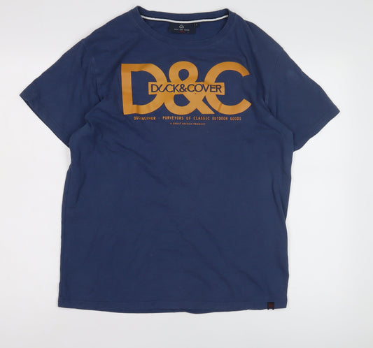 Duck and Cover Men's Blue Graphic T-Shirt L
