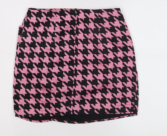 River Island Women's Pink Houndstooth Skirt, Size 8