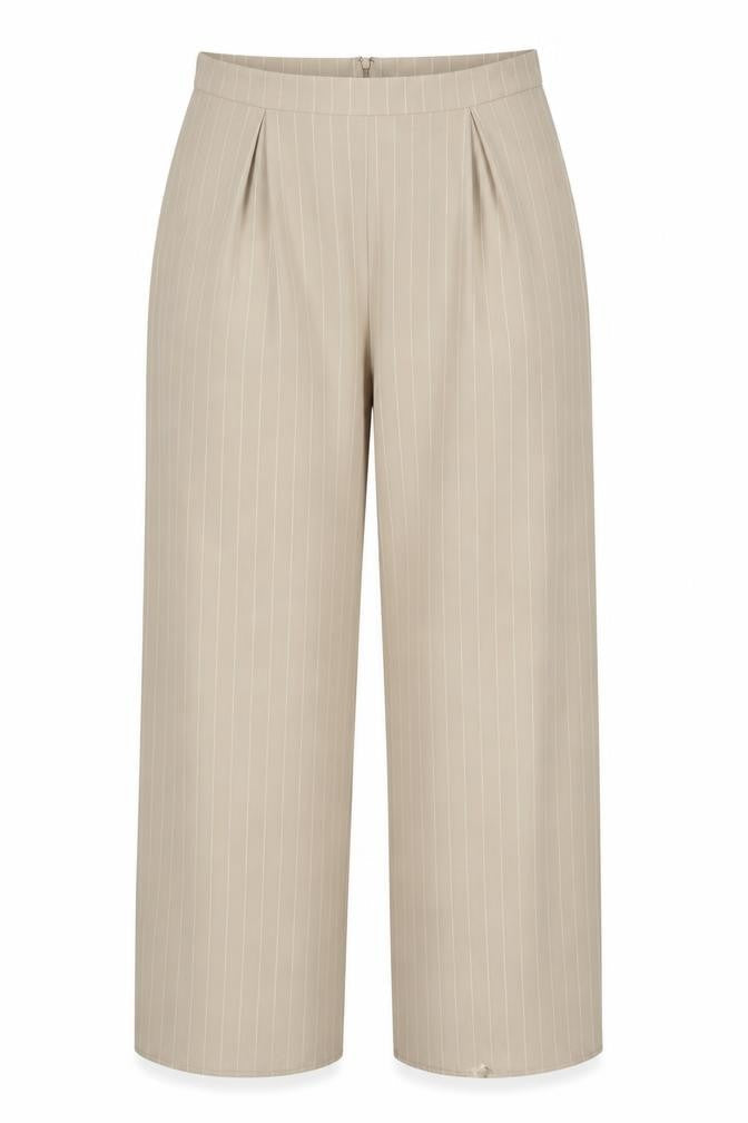 Front view of ASOS Women’s Beige Wide-Leg Striped Trousers UK 16