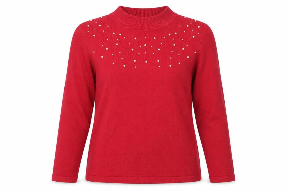 Damart Women's Red High Neck Studded Jumper, M, Pullover