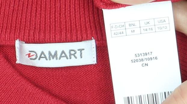 Damart Women's Red High Neck Studded Jumper, M, Pullover
