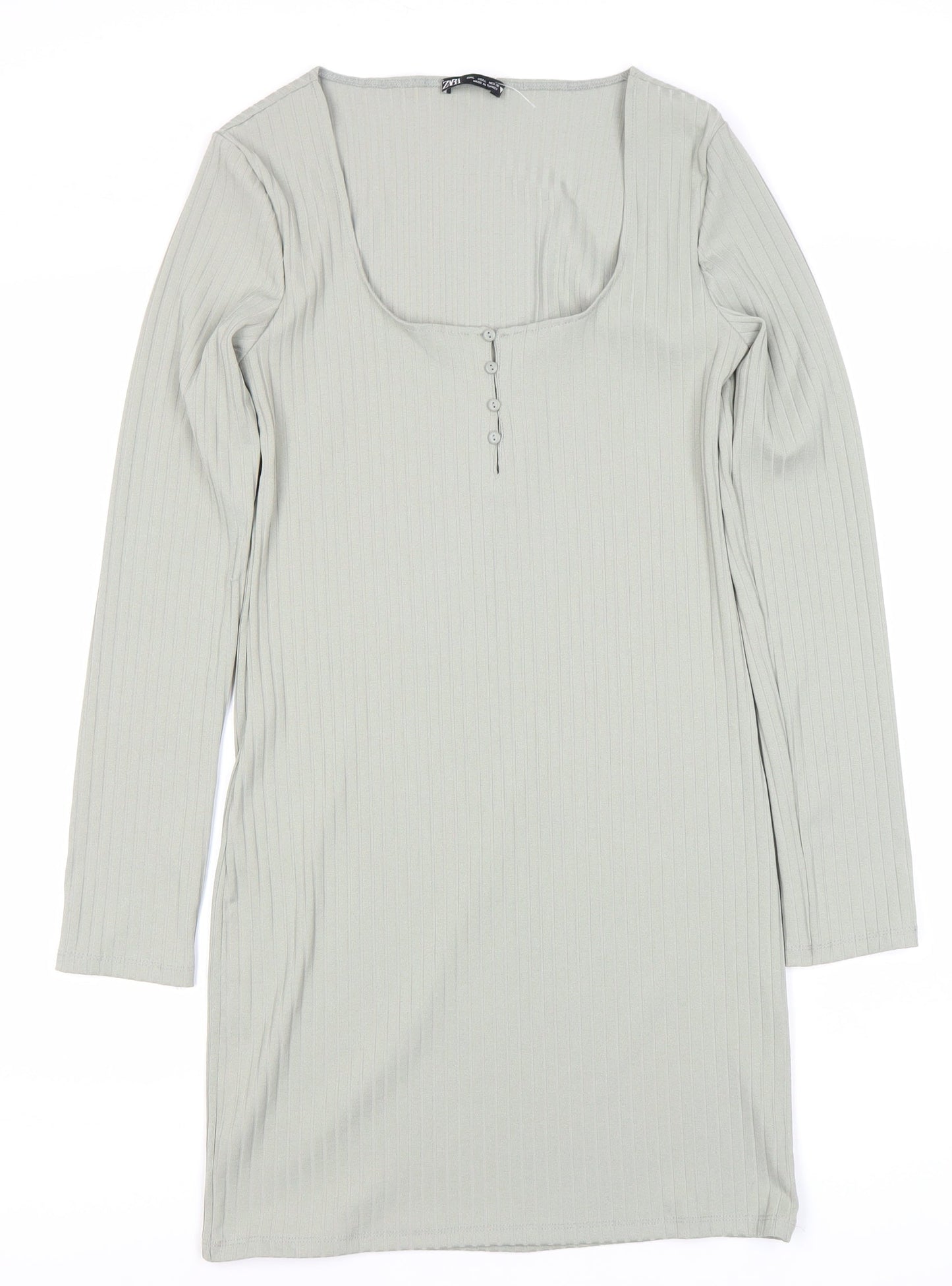Zara Women Grey Sheath Dress, Long Sleeve Size 12