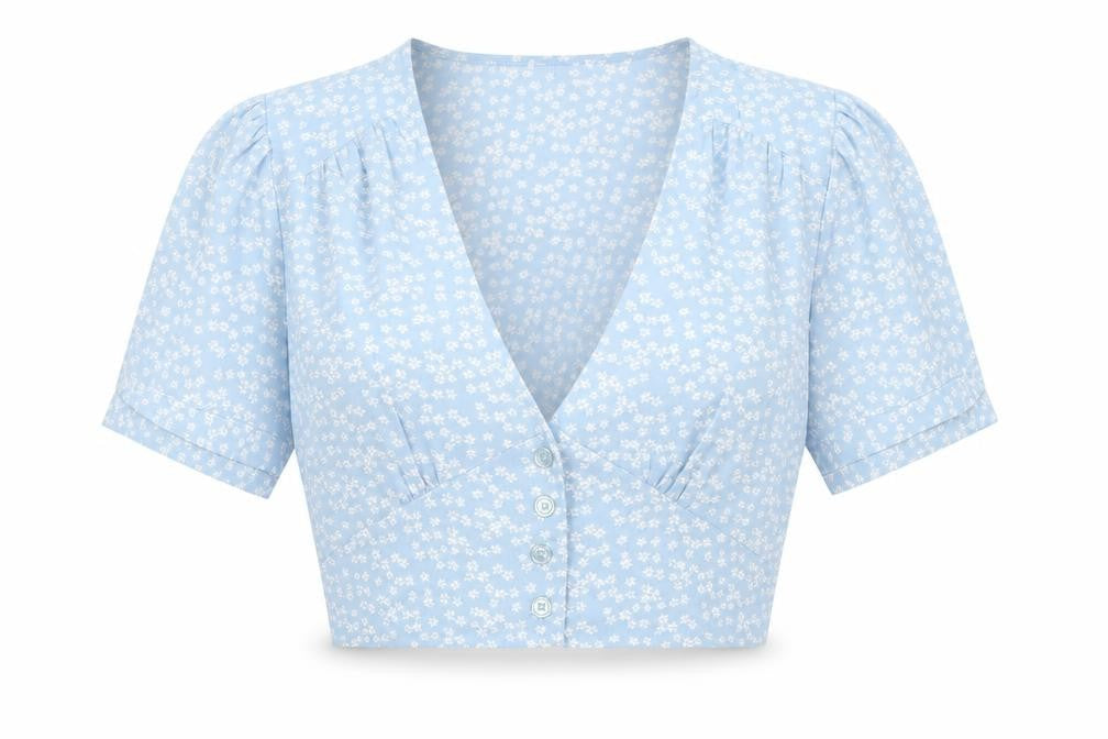 NA-KD Women’s Blue Floral Cropped Blouse, Size 8, New