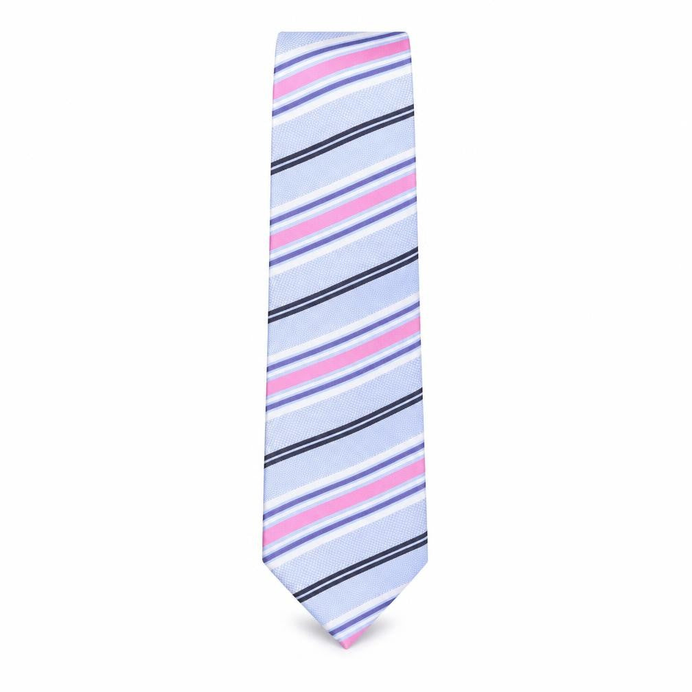 Pierre Cardin Men's Blue Pink Striped Silk Designer Tie