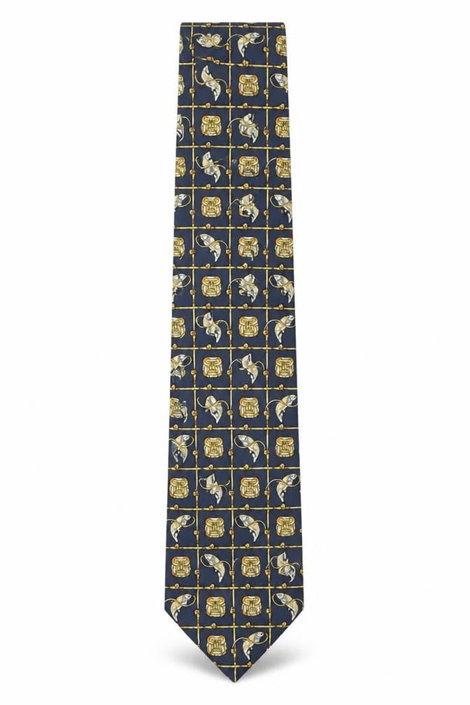 Jacques Estier Blue Silk Designer Fish Pattern Men's Tie
