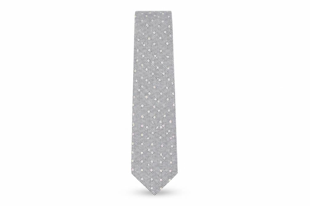 Front view of Jaeger Men's Grey Designer Silk Polka Dot Tie