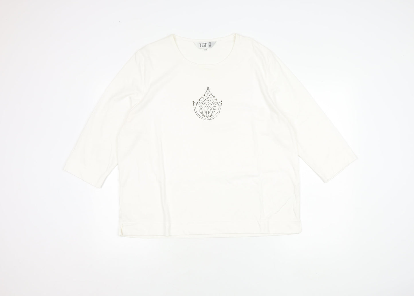 TIGI Wear Women's White Rhinestone T-Shirt Size 22