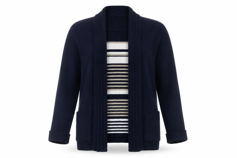 Marks and Spencer Women's Blue Striped Cardigan - Size 5