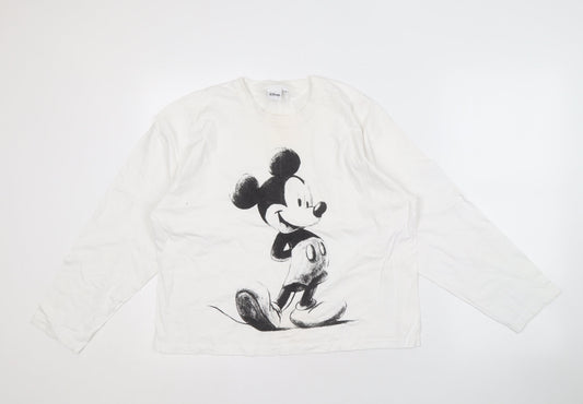 Disney White Mickey Mouse Long Sleeve T-Shirt M Unisex