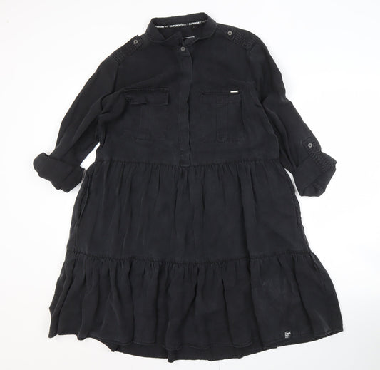 Superdry Women's 3/4 Sleeve Black Collared Dress