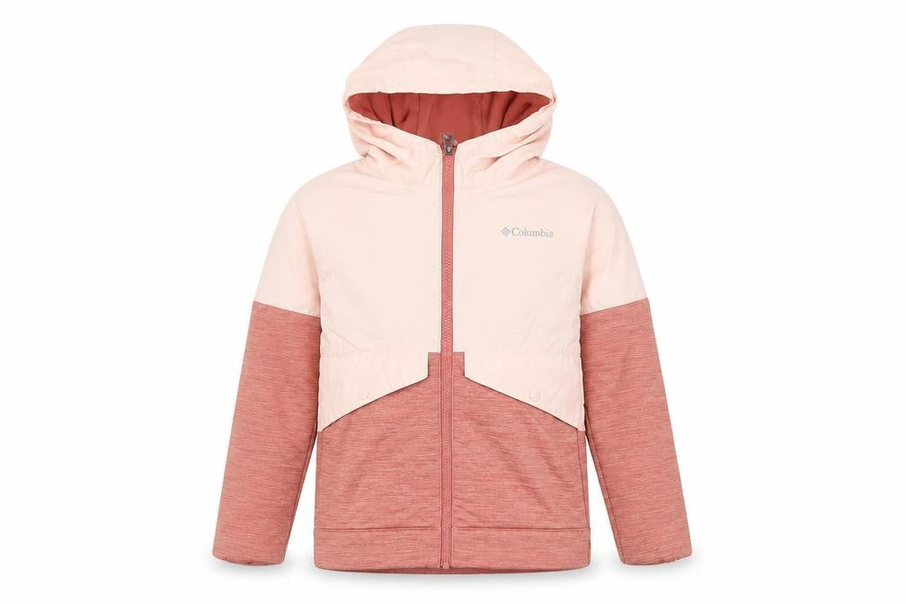 Front view of Columbia girls’ pink colourblock hooded jacket -, size S