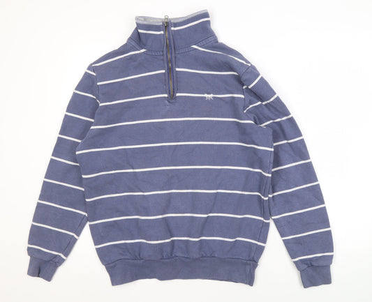 Crew Clothing Company Men's Blue L Striped 1/4 Zip Sweatshirt