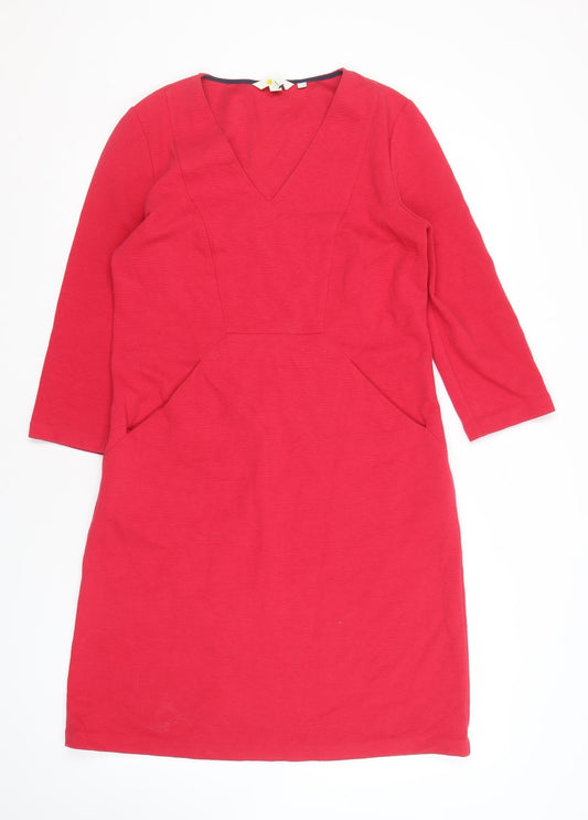Boden Women's Red Sheath Dress 12, V-Neck, 3/4 Sleeve
