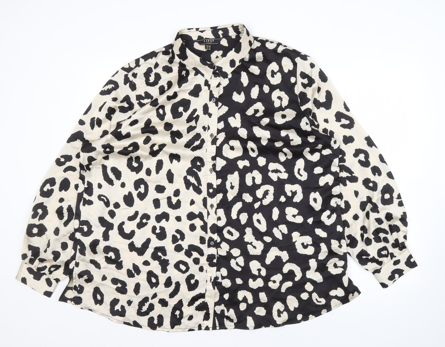 Lipsy Women's Black Animal Print Button-Up, Size 20