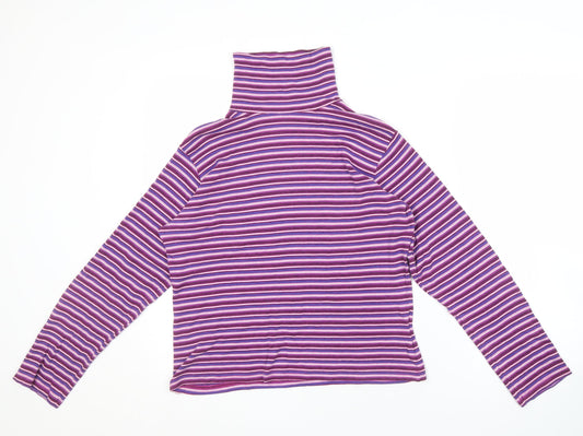 EWM Women's Purple Striped Roll Neck Top M