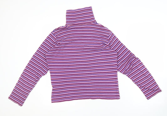 EWM Women's Purple Striped Roll Neck Top M