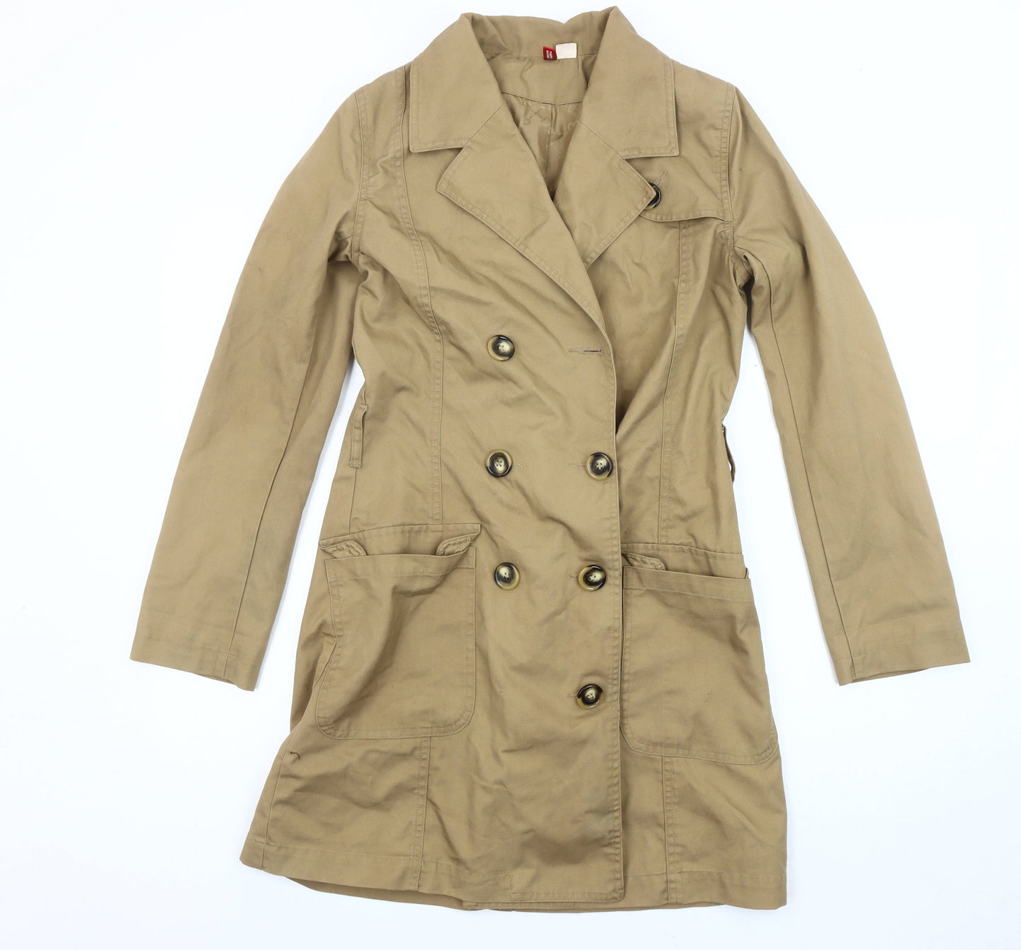 H&M Women's Beige Long Trench Coat Size 8 Regular