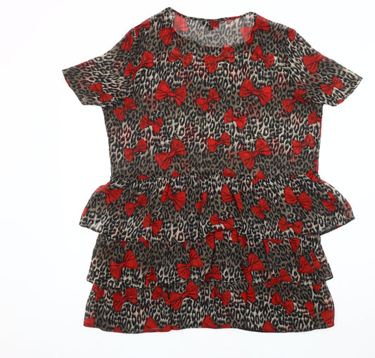 Topshop Women's Animal Print Bow Blouse, Size 12