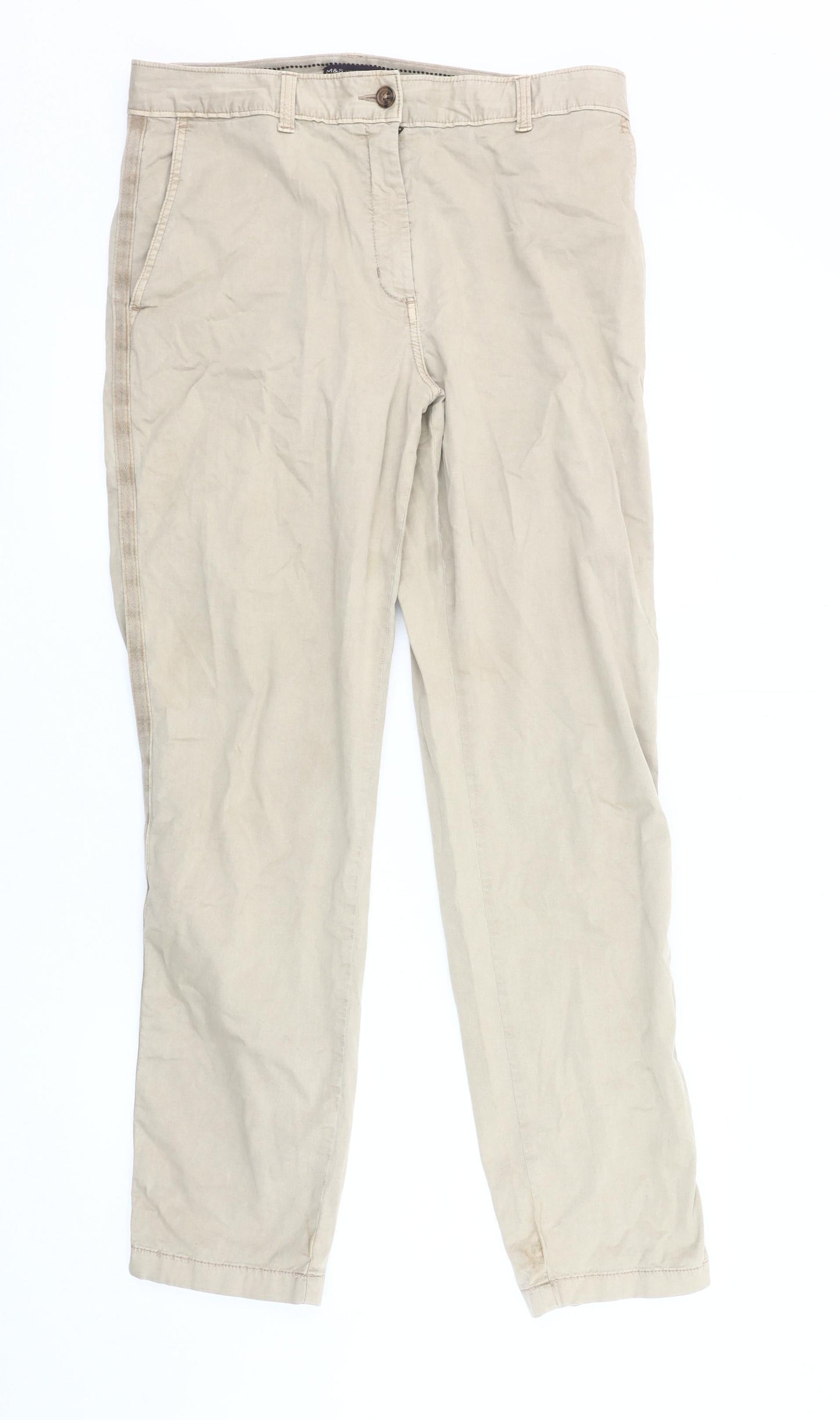 Marks and Spencer Women's Beige Chino Trousers Size 12
