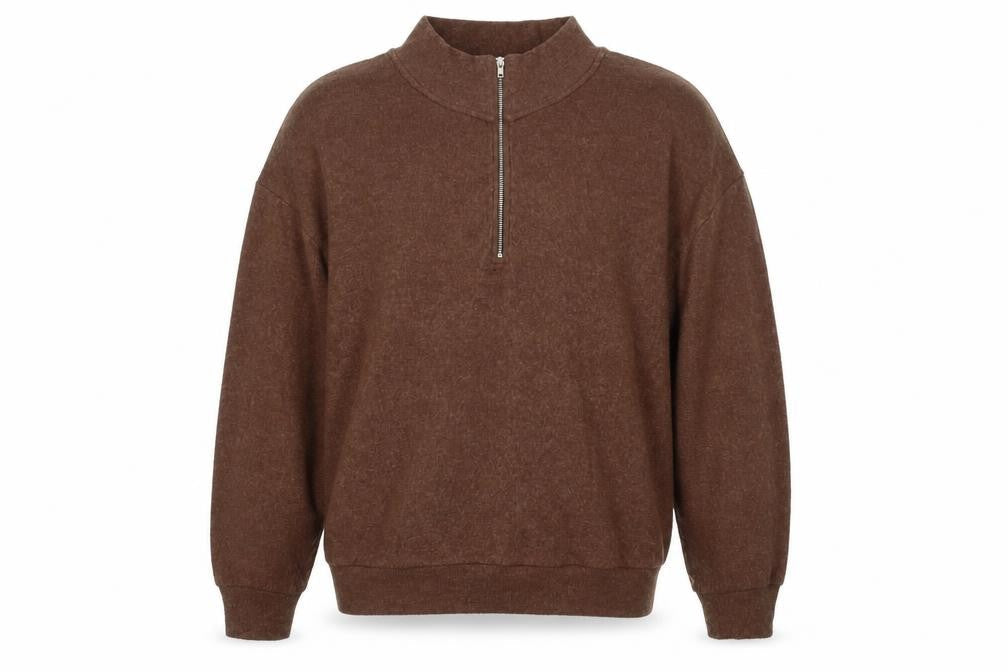 Front view of ASOS Men's Brown Pullover Sweatshirt M 1/4 Zip High Neck