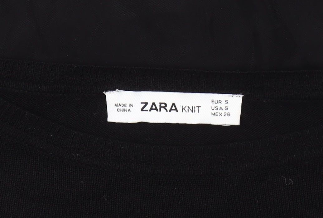 Zara Women's Black Long Sleeve Knit Jumper - Size Small