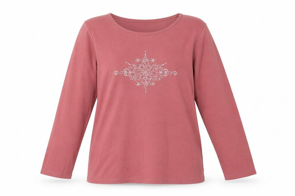 BHS Women's Pink Embroidered 3/4 Sleeve T-Shirt Size 14