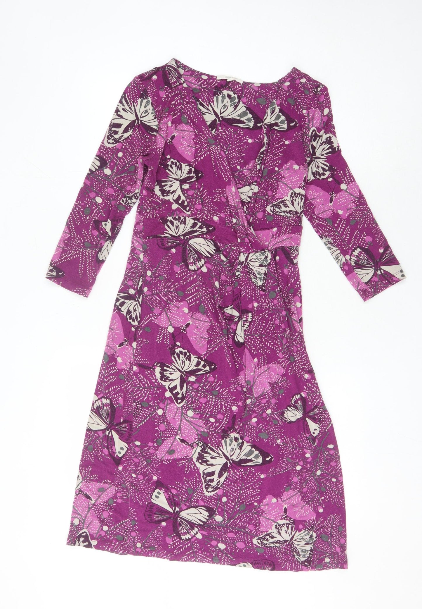 White Stuff Women's Purple Butterfly Wrap Dress Size 10
