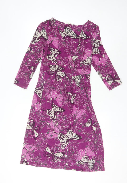 White Stuff Women's Purple Butterfly Wrap Dress Size 10