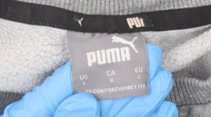 Puma Men's Grey Pullover Sweatshirt L, Logo Accent, Fleece Comfort