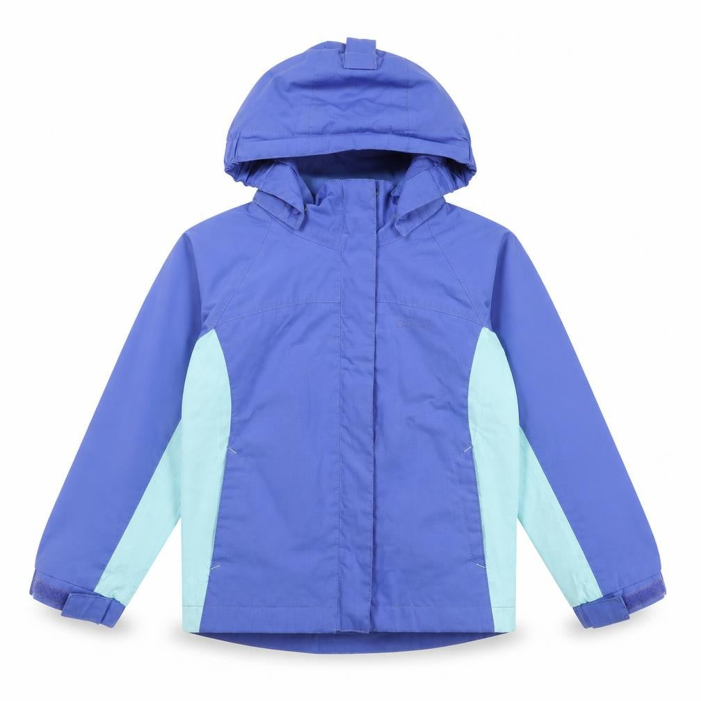 Front view of Mountain Warehouse Blue girls’ hooded jacket 3-4 years