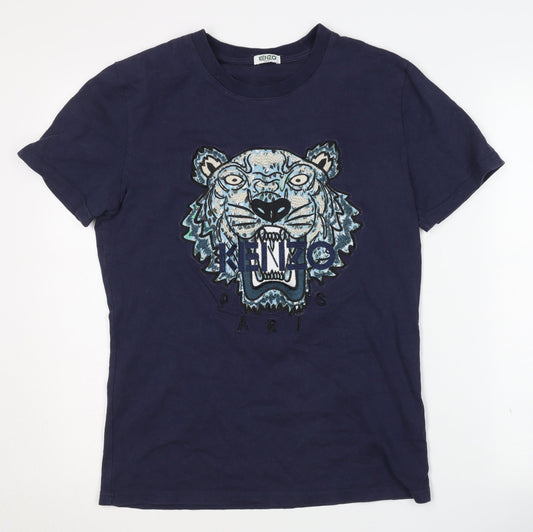 Kenzo Men's Blue Embroidered Tiger T-Shirt