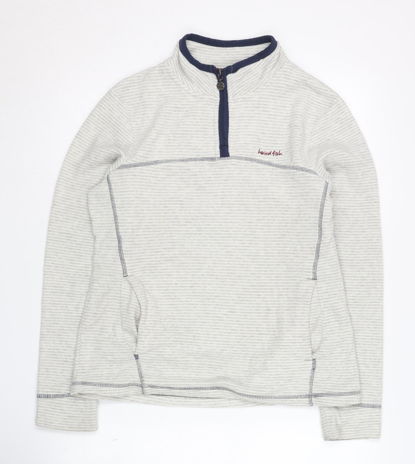 Weird Fish Women's Grey Striped Sweatshirt Size 10