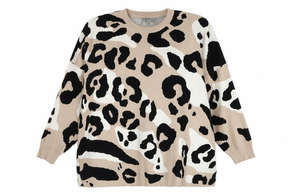 QED London Women's Beige Animal Print Pullover Jumper