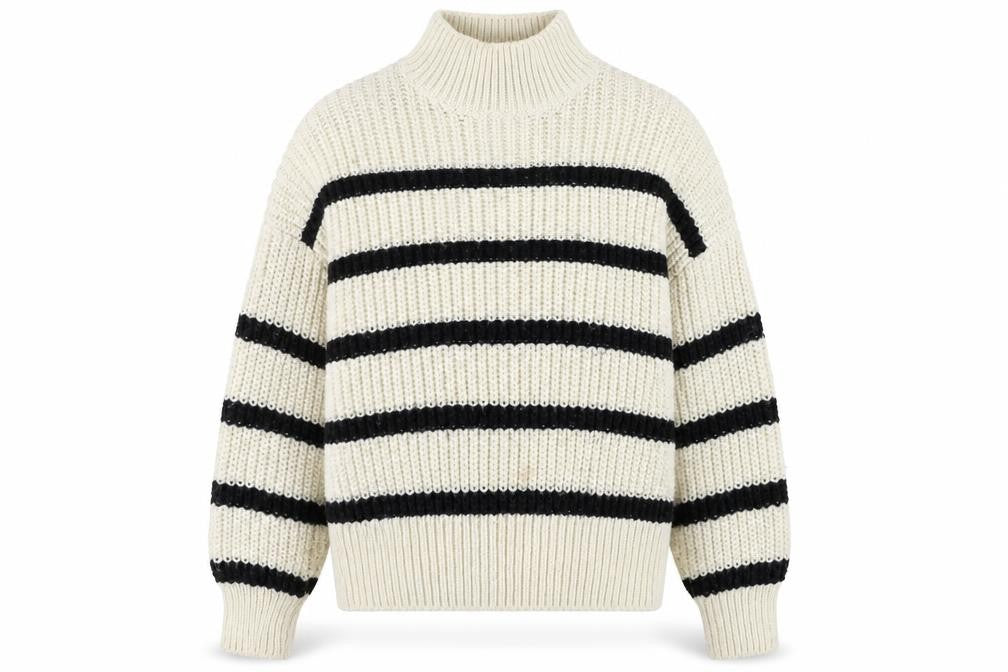 H&M Women's White Black Striped Jumper Mock Neck M