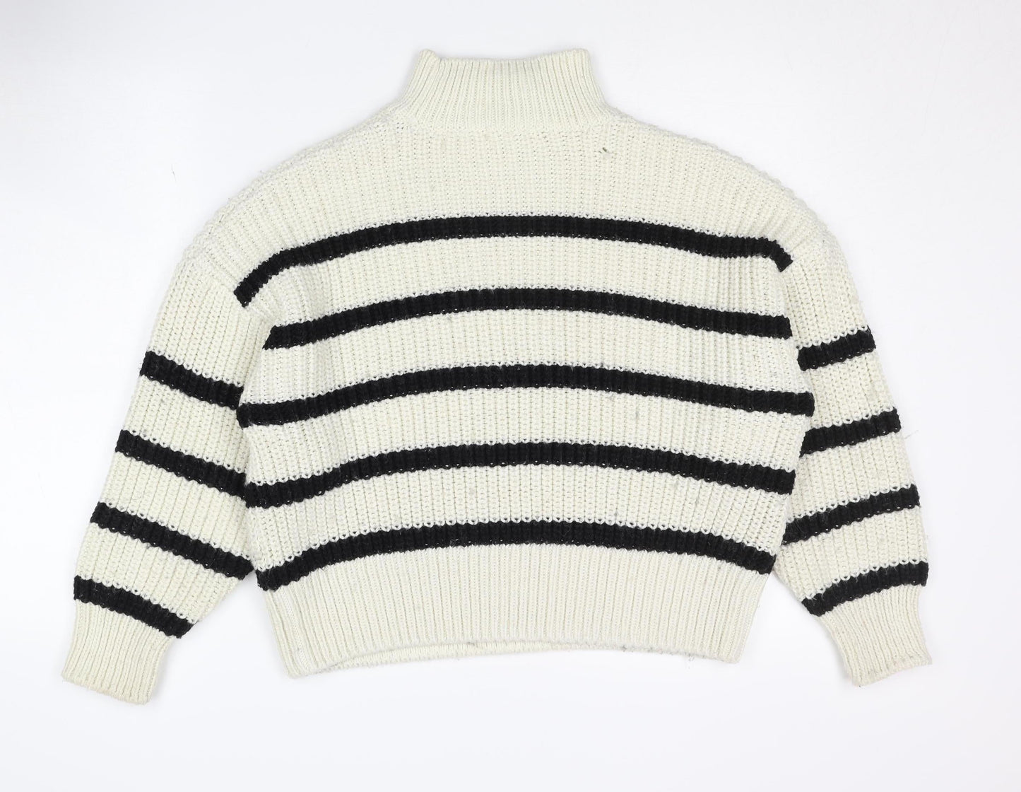 H&M Women's White Black Striped Jumper Mock Neck M