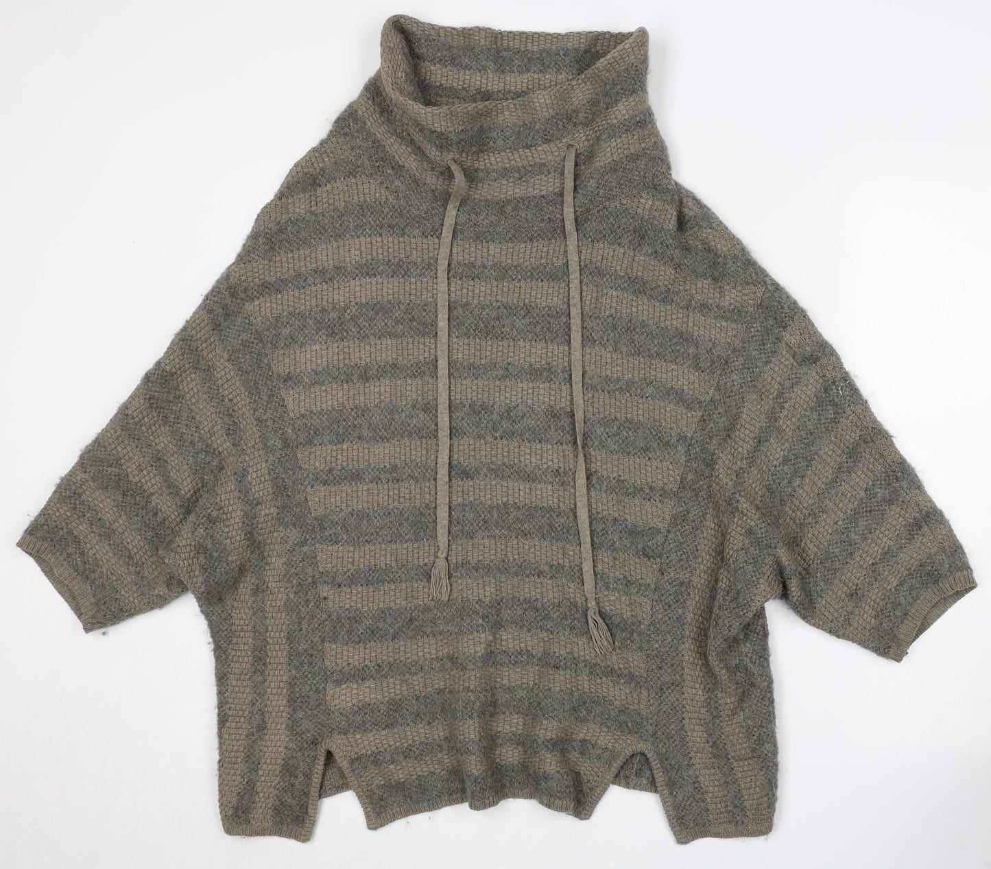 Wrap Women's Beige High Neck Striped Jumper Size 8/10