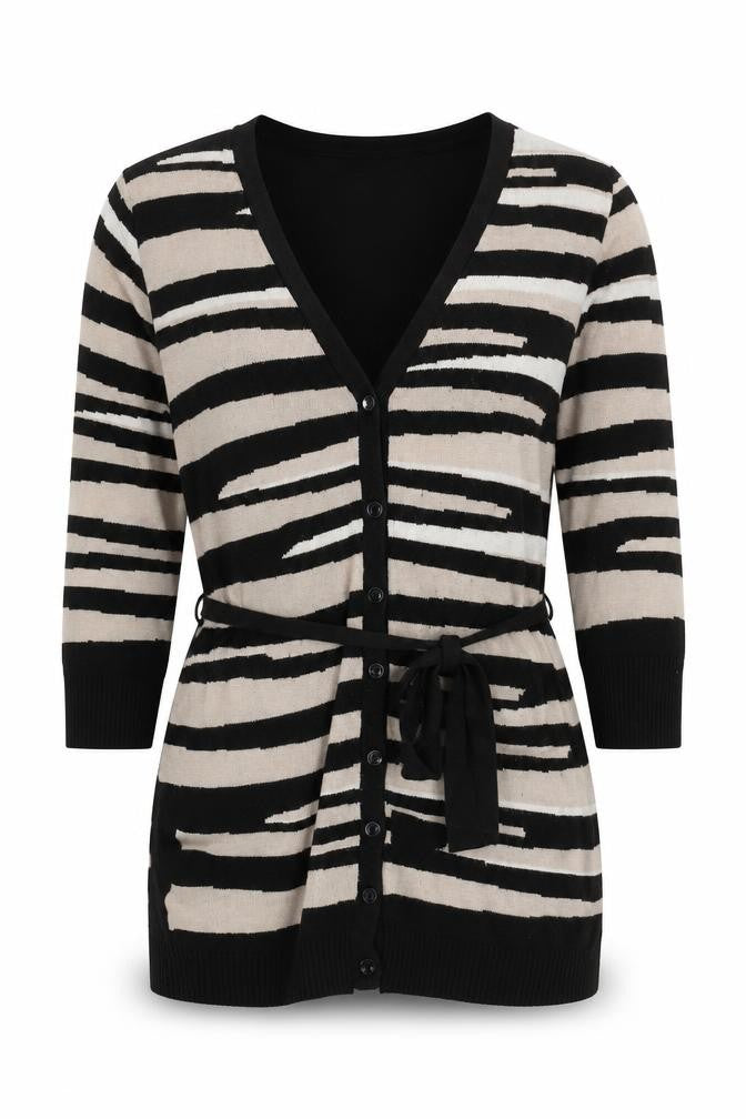 Linea Women's Black Beige Cardigan M, Viscose Acrylic Blend
