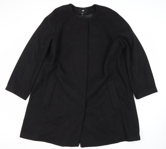 H&M Women's Black Wool Blend Long Coat Size 12