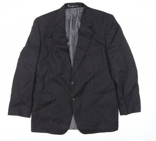 Daks Men's Grey Wool Blazer, Size 44R Striped, Formal