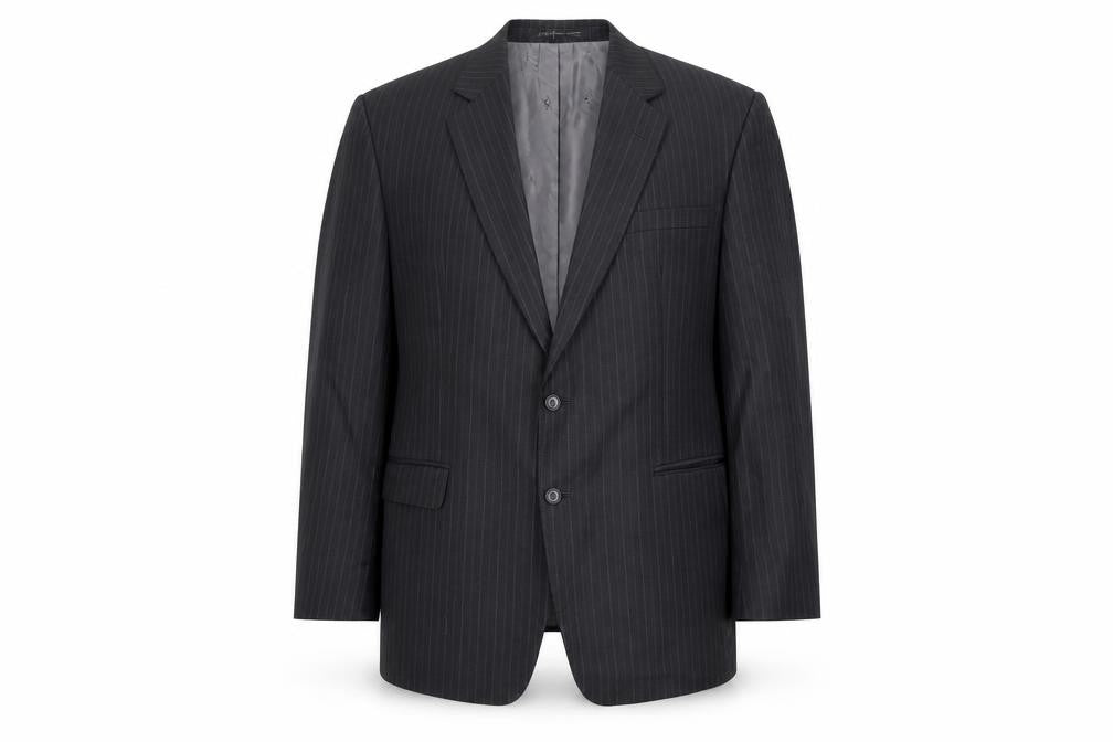 DAKS Men's Grey Wool Blazer, Size 44R Striped, Formal