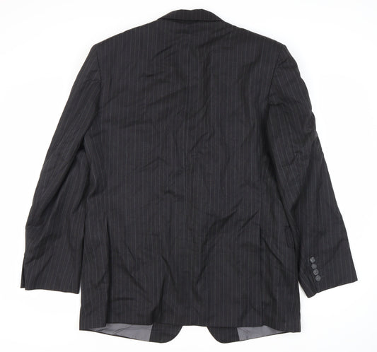 Daks Men's Grey Wool Blazer, Size 44R Striped, Formal