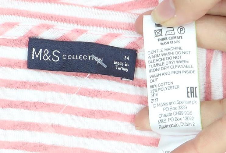 Pink Striped T-Shirt Marks and Spencer Women Size 12