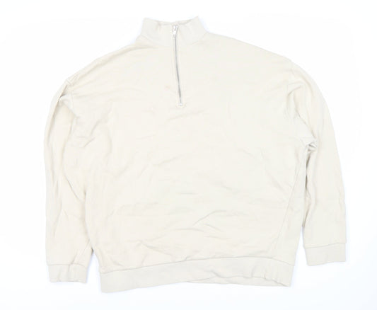ASOS Men's Ivory Full Zip Sweatshirt M Mock Neck