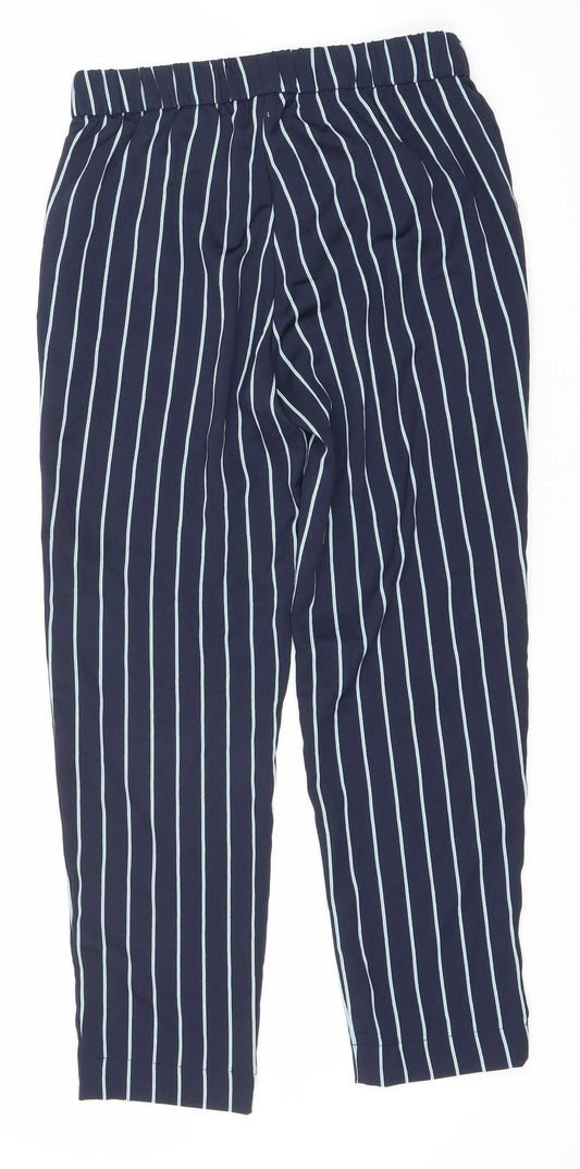 H&M Women's Blue Striped Trousers Size 8
